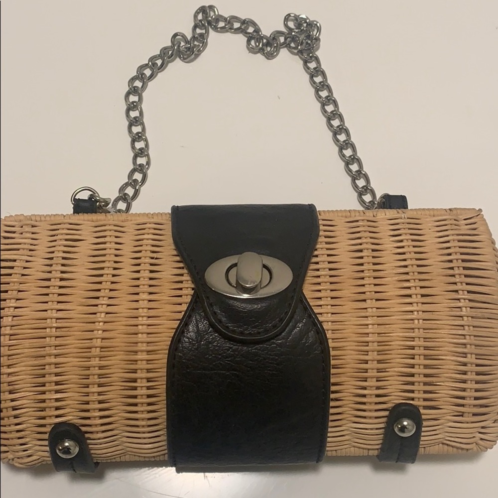 Woven purse with black and silver hardware